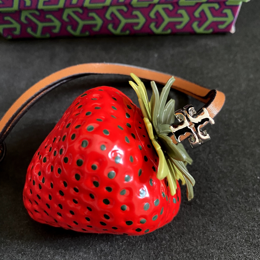 Tory Burch Red and Green Strawberry Keychain